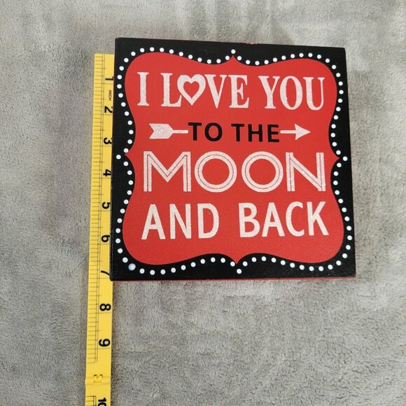 Love You to Moon Back Box Art Sign Red Hanging Free Standing Glitter S17E - Picture 3 of 8